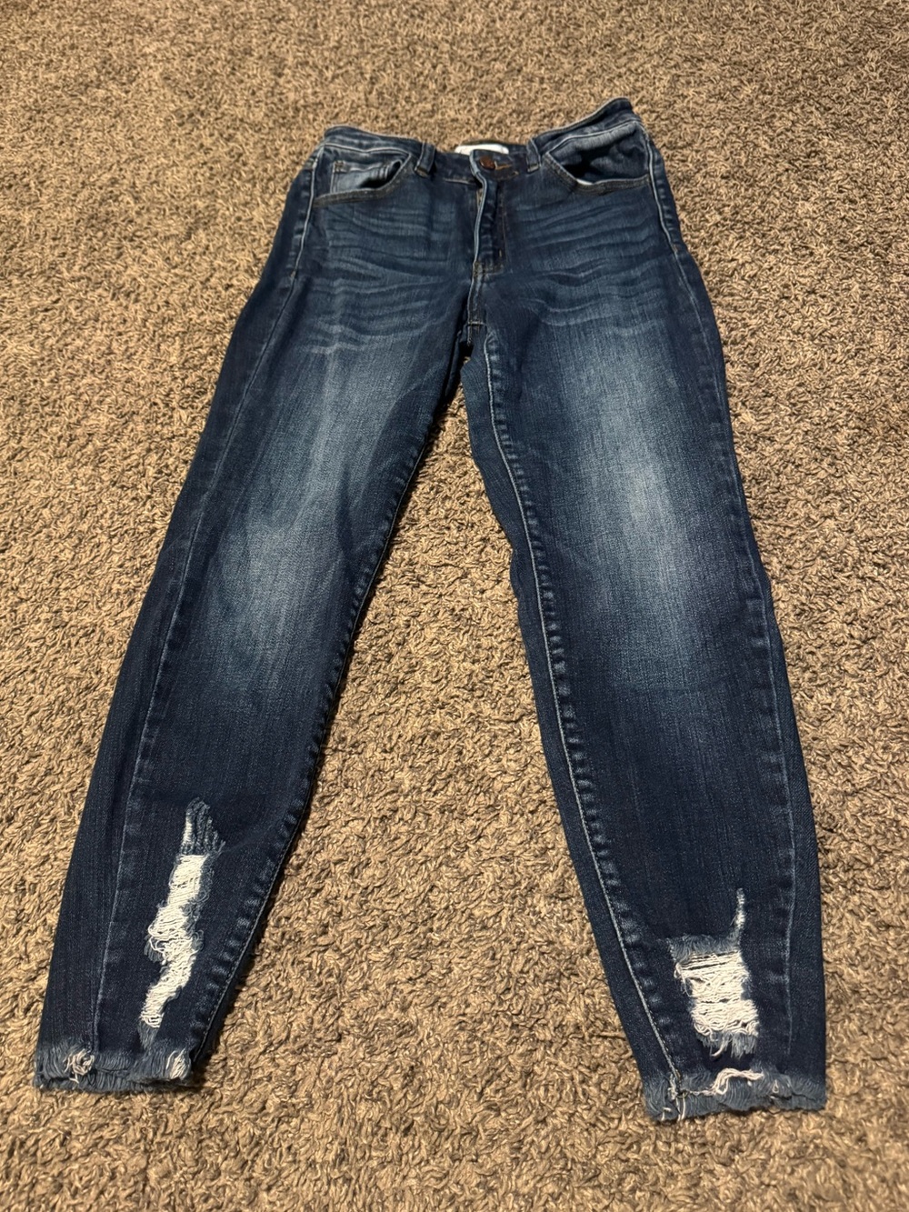 KanCan Dark Blue Skinny Jeans with Distressed Hem